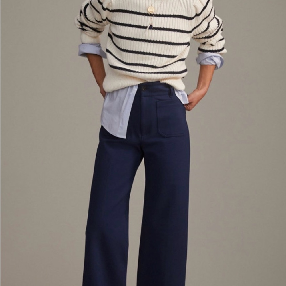 Maeve Colette Anthropologie High-Waist Wide Leg Navy Trousers